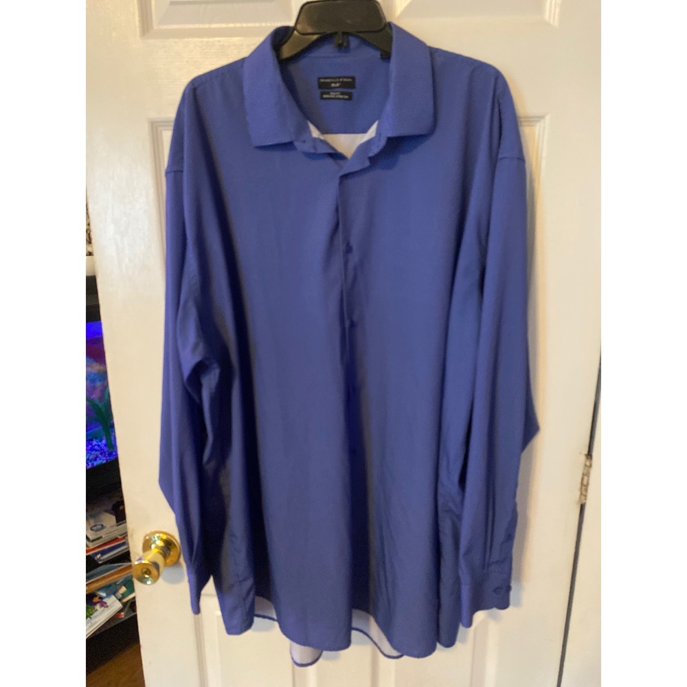 ShaquilleO'Neal XLG BigFit Cooling Stretch Blue Micro Check Dress Shirt 19 36/37